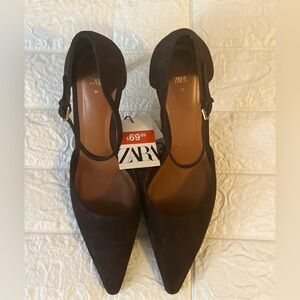 NWT Zara Brown Suede Mary Jane Pumps Size 39 EUR Size 8 USA